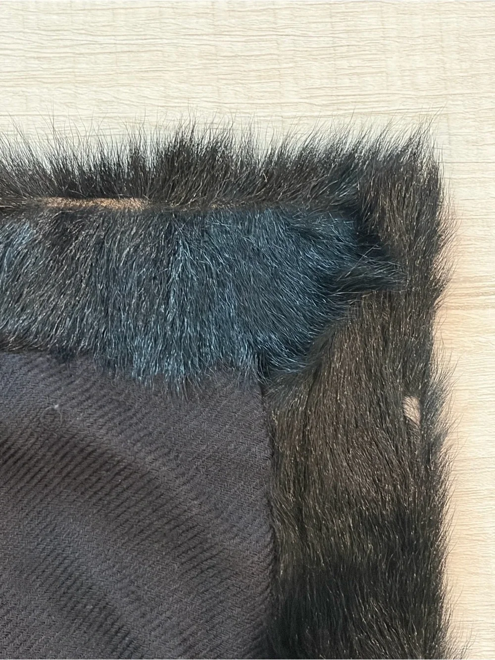 Agnona Rare Unique Black Goat Hair Fur Stole Cashmere & Silk Made in Italy